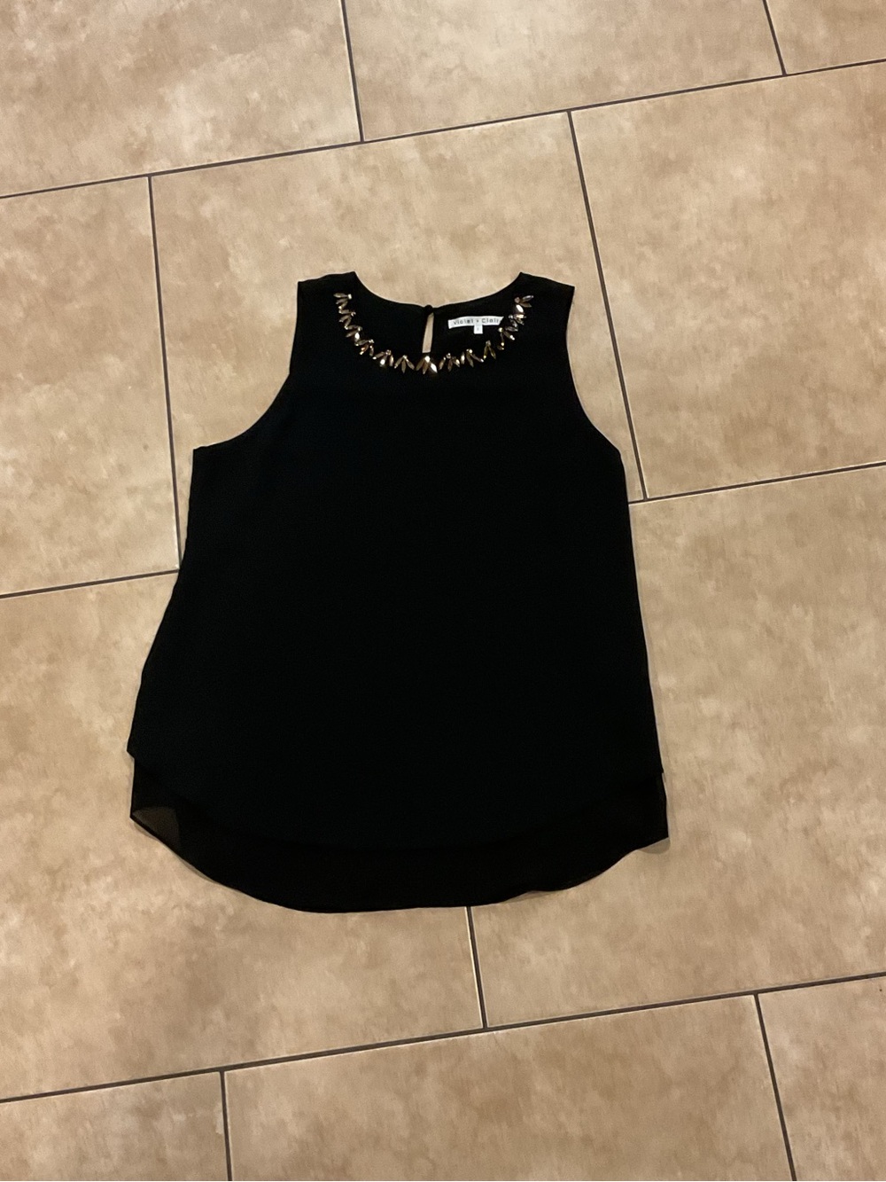 Violet & Claire Black Sleeveless Embellished Neckline Camisole